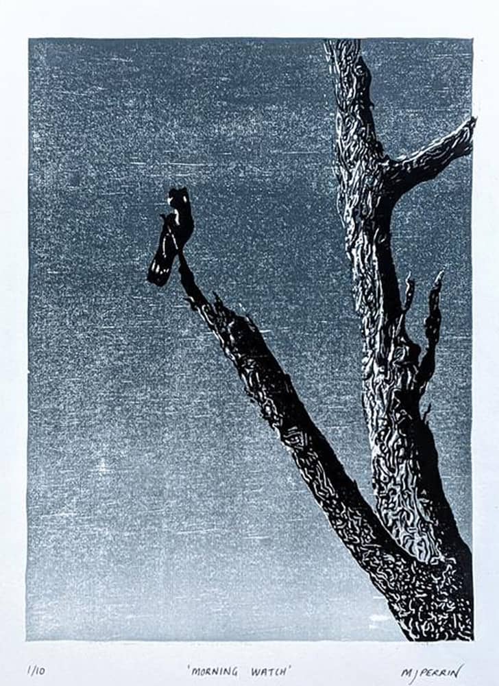 'Morning Watch, 2020, Woodcut, 31x23 cm (12 x 9 in.). Edition of 10.<br> Edition of 10 woodcut prints. <br>Printed on Awagami Bamboo fine art paper