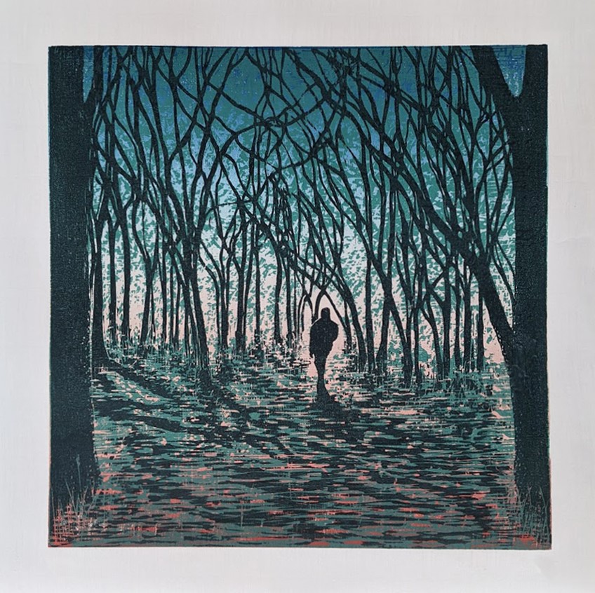 'Near Nyaania Creek' 2021, Woodblock Print, 30x30cm. Limited Edition of 4 prints. <br> Printed by hand on Zerkall archival paper. <a href='mailto:mattperrin@me.com'>Enquire