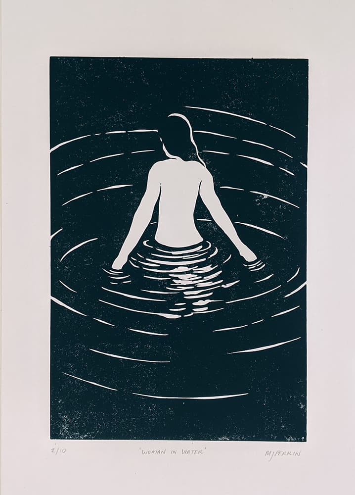 Woman in Water. 2018. Edition of 10 Linocut Prints. 20.5cm x 30cm.